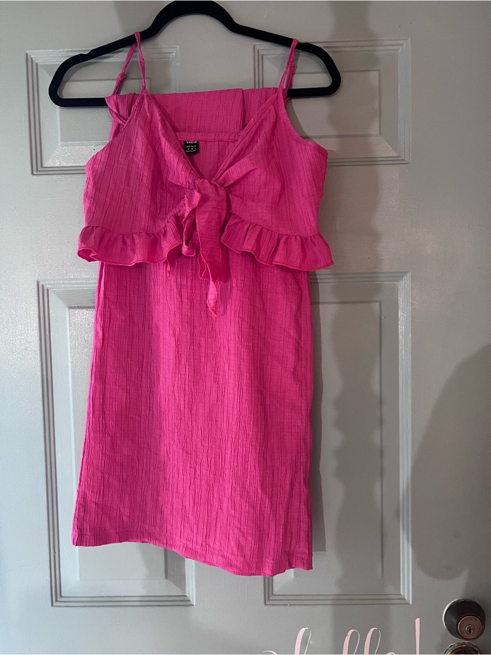SHEIN Hot Pink Wide Leg Jumpsuit with Ruffle Tie Front